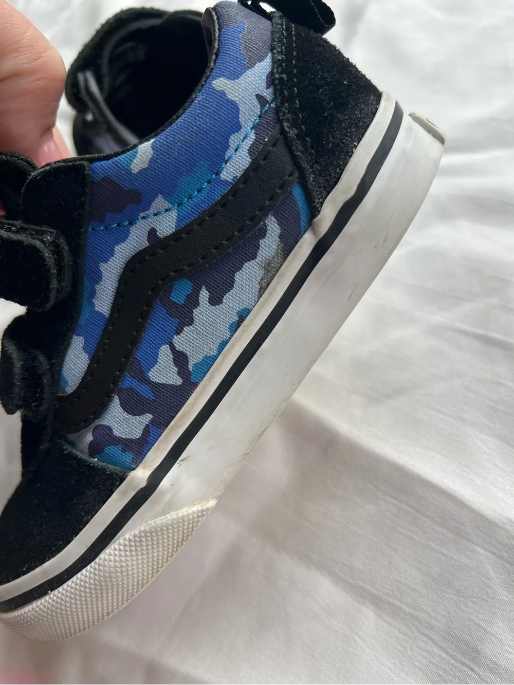 Toddler size 8 Black Sneakers with Blue Camo Accent - Velcro Closure